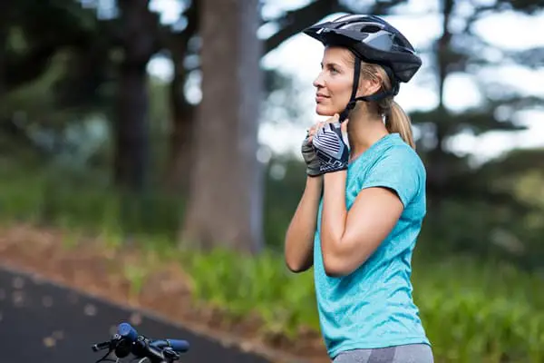 female biker with gloves